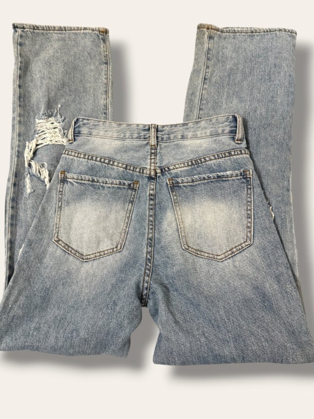 SONG Jeans Womens 0 24 Light Wash Distressed Ripped Button Fly Flare High Rise
